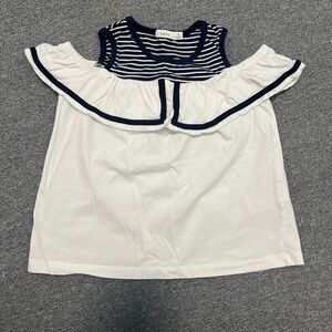 Navy and White Striped Ruffle Sleeve Tee